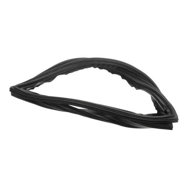 A black, flexible rubber-like gasket with a grooved profile, coiled in an oval shape.