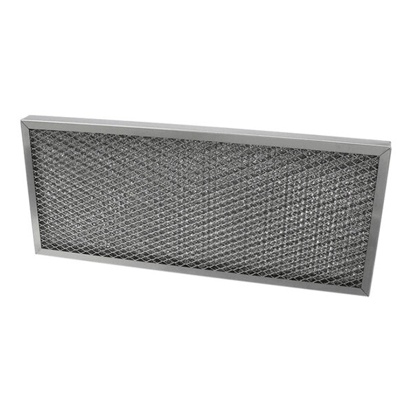 A rectangular metal mesh filter with a grid pattern and a solid frame.