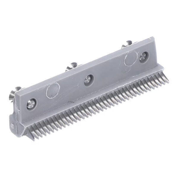 A metal comb-like component with two rows of closely spaced teeth and three visible screws for attachment.