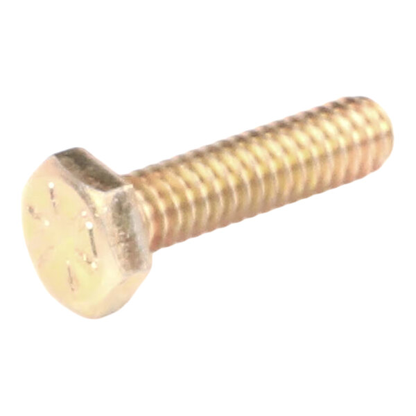 A gold-colored hex head bolt with threading along the shaft.