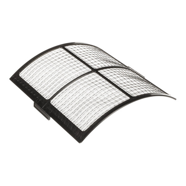 A curved, rectangular mesh filter with a black frame.