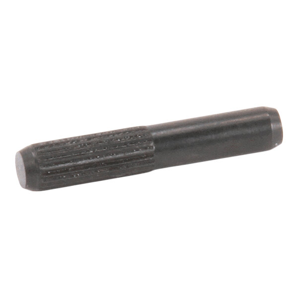 A cylindrical metal pin with one end featuring a textured, grooved surface and the other end smooth.