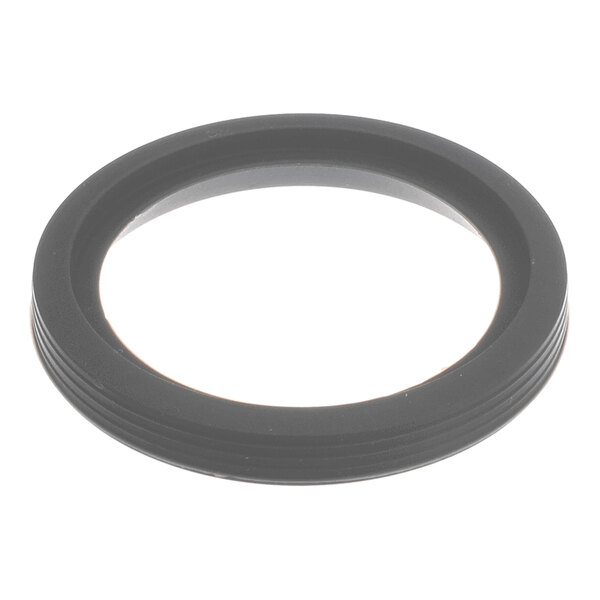 A black circular rubber-like gasket with a smooth inner edge and ridged outer edge, photographed on a white background.