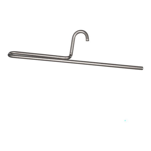 A metal rod bent into a looped shape with a hook at the top, photographed against a white background.