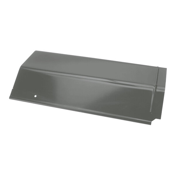 A rectangular, metallic cover panel with a smooth surface and a small hole near one edge.