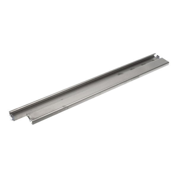 A long, metallic, rectangular rail with a channel running along its length, likely used as a track or support component.