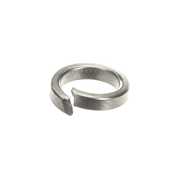 A metal split ring with a helical shape and a gap, resembling a spring lock washer.