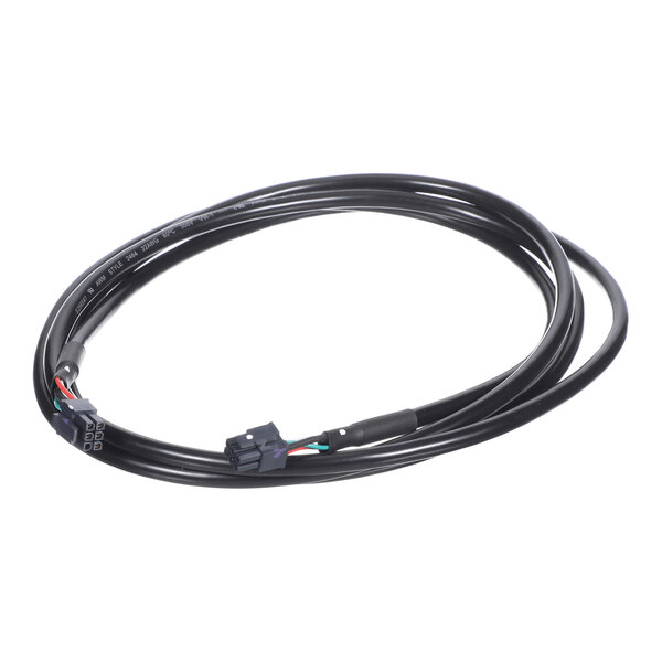 A black cable with connectors on both ends, coiled in a loop.