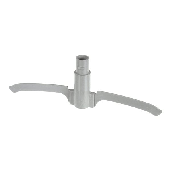 A gray plastic component with a central cylindrical hub and two curved arms extending outward, likely a replacement part for a kitchen appliance.