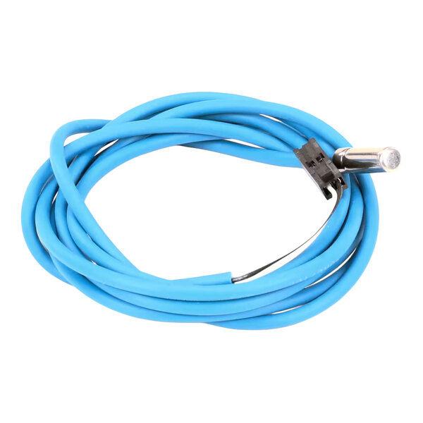 A coiled blue cable with a metallic cylindrical sensor and a black connector at one end.