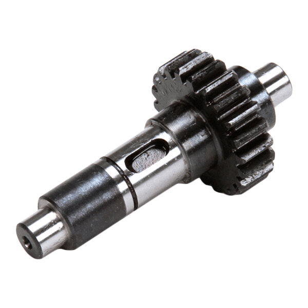 A metal shaft with two attached gears featuring 22 teeth each, shown against a white background.