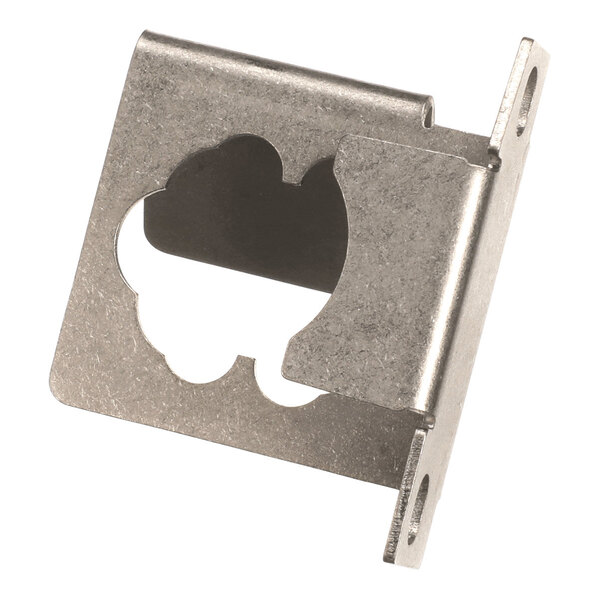 A metal bracket with a cut-out shape and mounting holes on the sides.