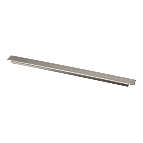 A long, narrow metallic bar with a slight bend and a hook on one end.