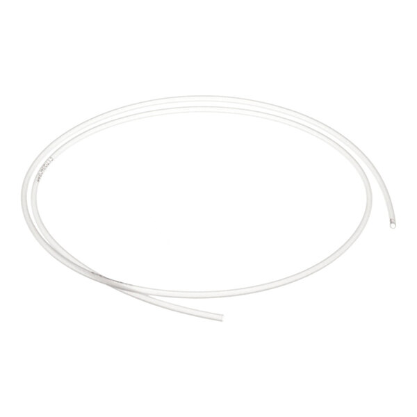 A coiled, clear, thin tube made of a plastic-like material, shown against a white background.