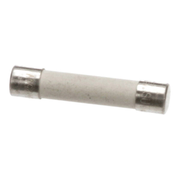 A cylindrical fuse with metal caps on both ends and a white ceramic body.