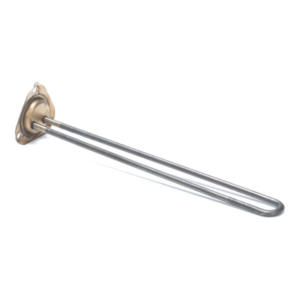 A metallic, U-shaped heating element with a mounting flange on one end.