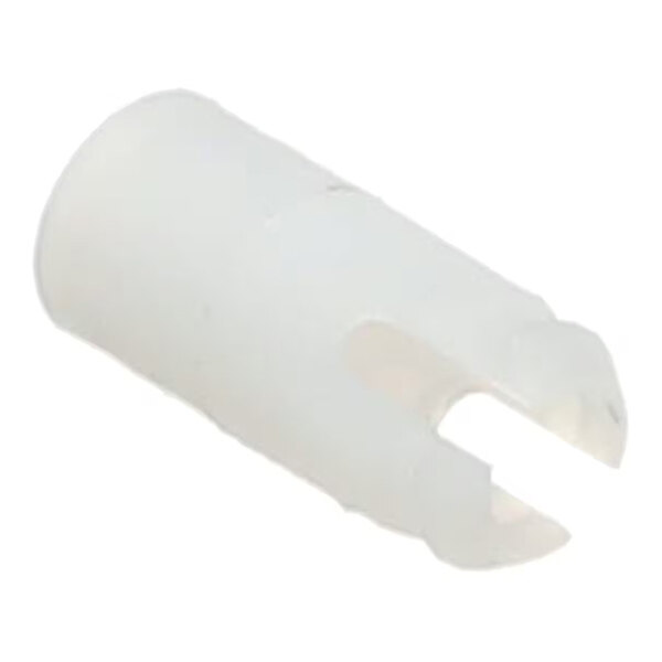 A white cylindrical plastic component with a notched end and a smooth surface.