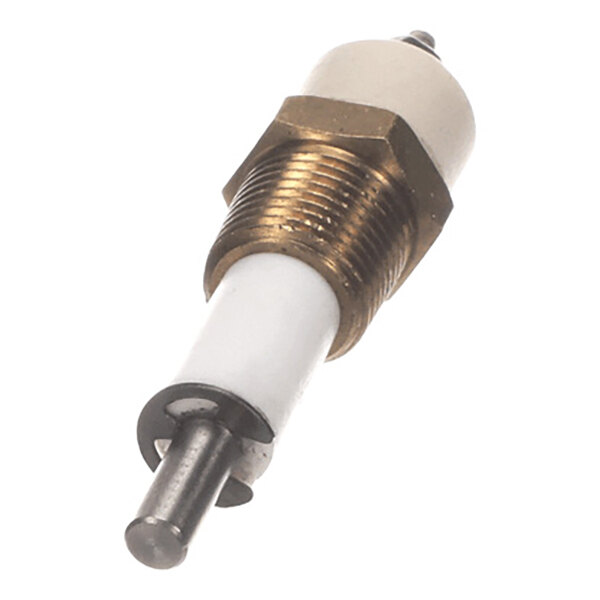 A metal and ceramic probe with a threaded brass section and a cylindrical tip, likely used for sensing or detection purposes.