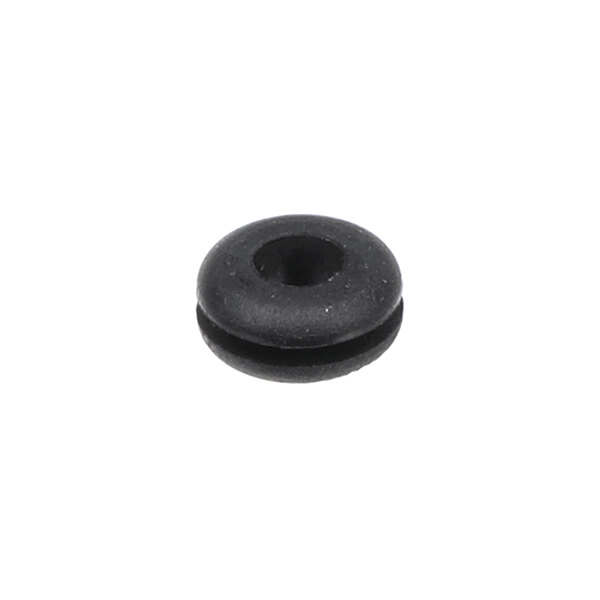 A small, round, black rubber-like grommet with a central hole and a groove around its circumference.