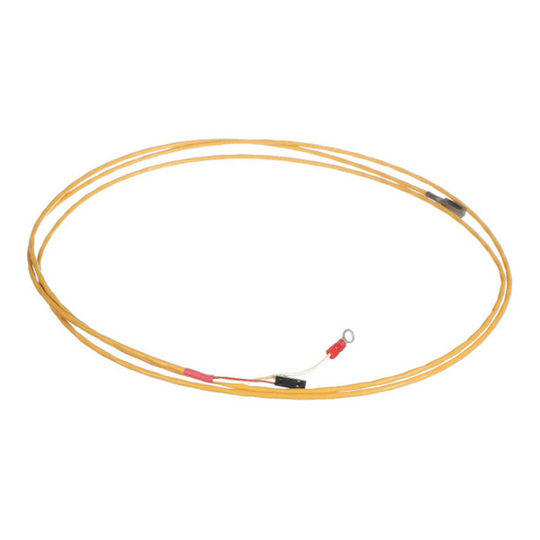 A yellow cable with a metal ring terminal and a black connector attached to one end.