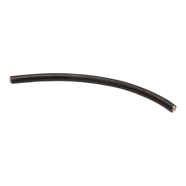 A black, flexible electrical cord with exposed wire ends, shown against a white background.