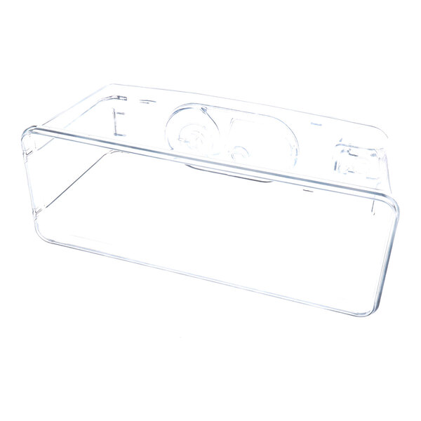 A clear rectangular plastic container with rounded edges and an open front.