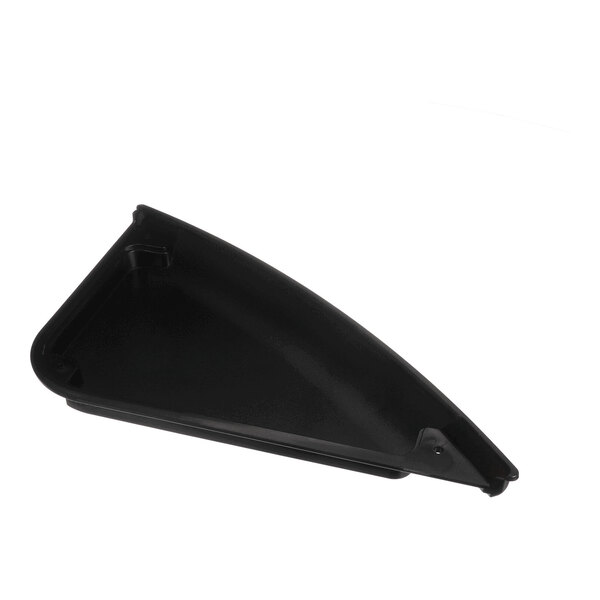 A black, triangular plastic component with a slightly raised edge and mounting points, likely a door handle or trim piece.