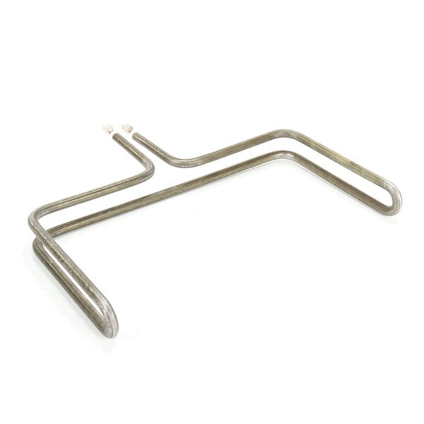 A metallic, bent tubular heating element with two electrical connectors at one end, displayed on a white background.