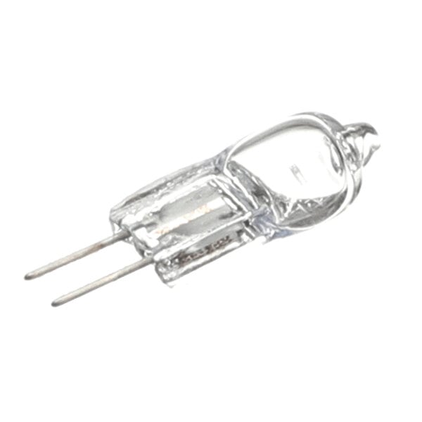 A small, clear halogen bulb with two metal prongs for connection.