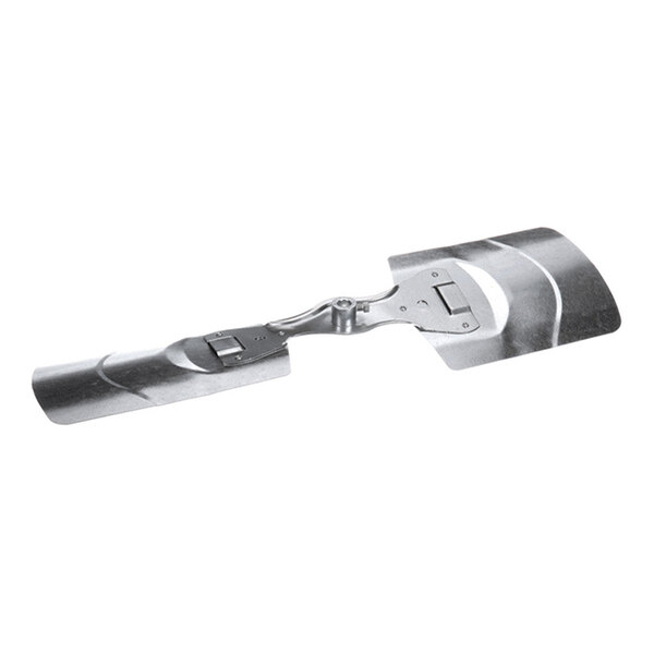 A metallic fan blade with two curved blades connected by a central mounting hub.
