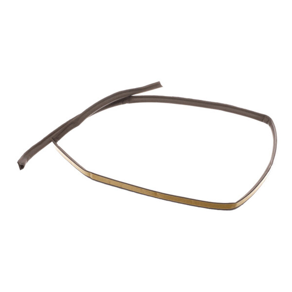 A flexible, brown adhesive gasket strip with a metallic edge, coiled in a loose loop.