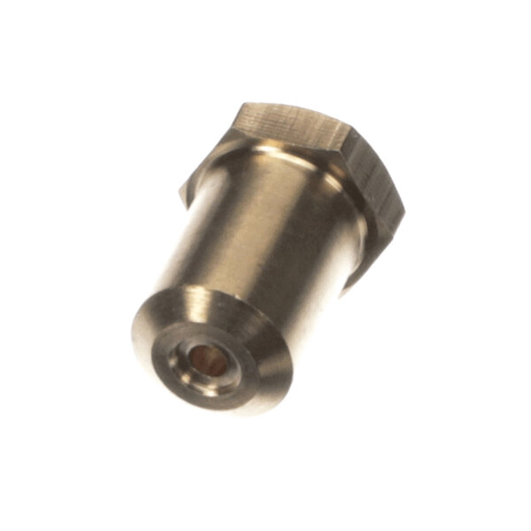 A metallic cylindrical component with a hexagonal head and a small central hole, likely used as a nozzle or orifice.