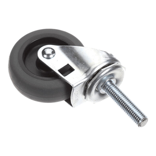 A single swivel caster wheel with a threaded stem and metal bracket, featuring a black rubber-like wheel.
