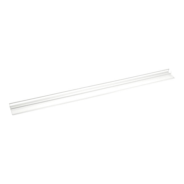 A long, clear, narrow plastic strip with a slightly angled profile, photographed on a white background.