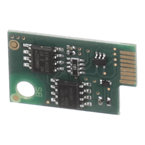 A small green printed circuit board with several integrated circuits, surface-mounted components, and gold edge connectors.