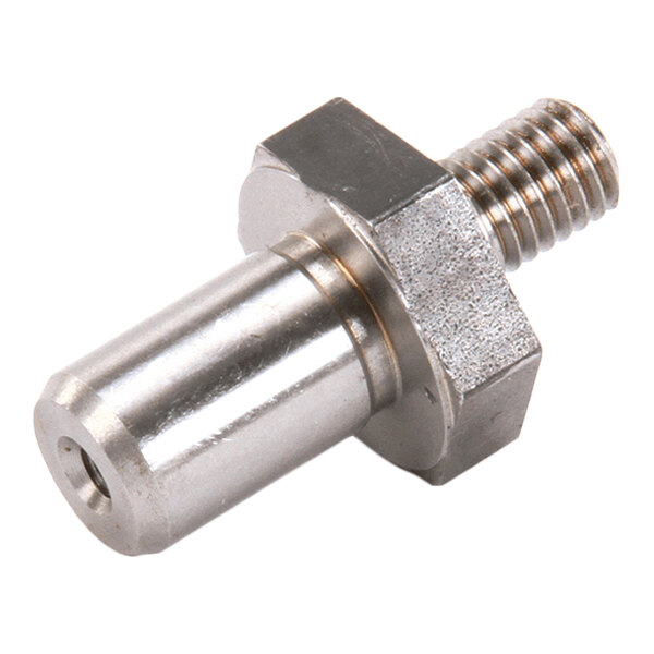 A metal component with a cylindrical body, a hexagonal flange, and a threaded end.