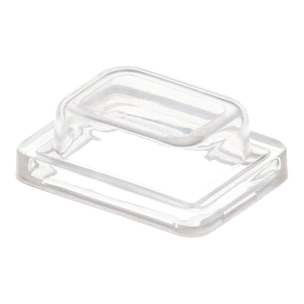 A clear, rectangular plastic cap with a raised center section.