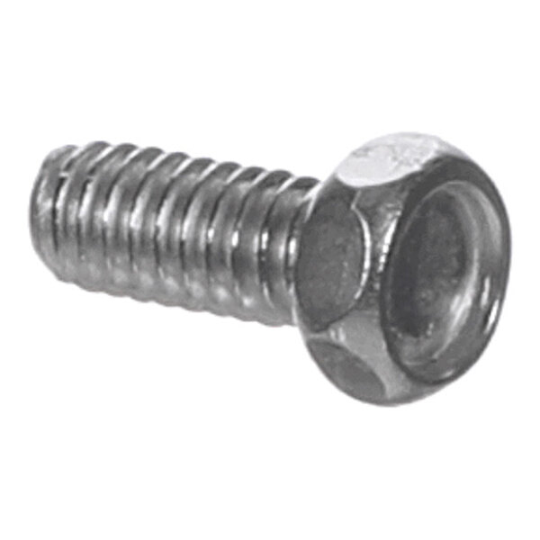 A metal screw with a hexagonal head and threaded body.
