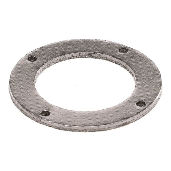 A round, textured metallic gasket with four evenly spaced holes near the inner edge.
