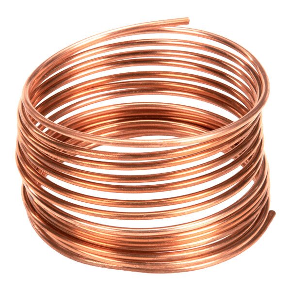 A coiled length of copper tubing with a shiny, metallic finish.