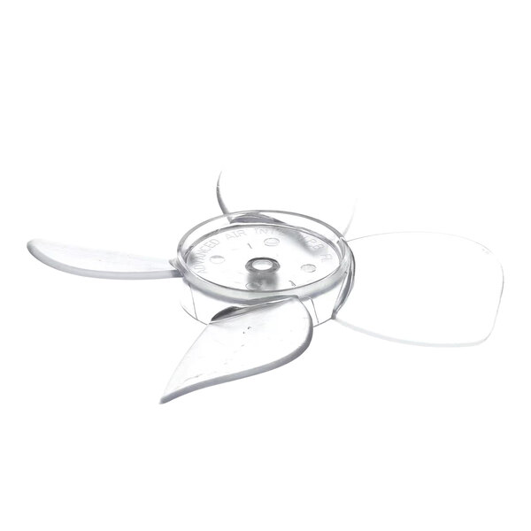 A transparent four-blade fan blade with a central mounting hub, shown against a white background.