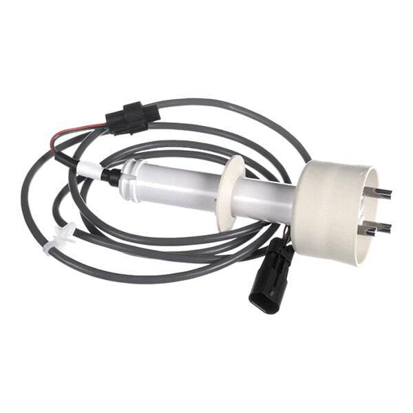 A cylindrical electronic probe with attached wiring harness and connectors.