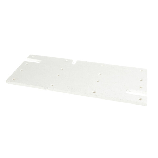 A rectangular white panel with multiple small holes and a few notches along the edges, resembling an insulation board.