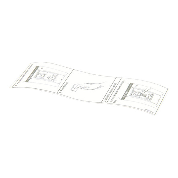 A rectangular instruction decal with diagrams and text, slightly curved and featuring three illustrated sections.
