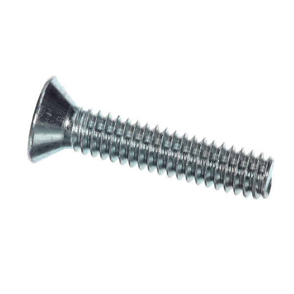A metal screw with a flat, countersunk head and threaded shaft.