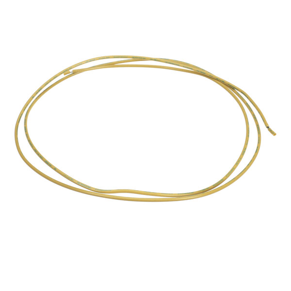 A yellow insulated wire coiled into a loose loop, shown against a white background.