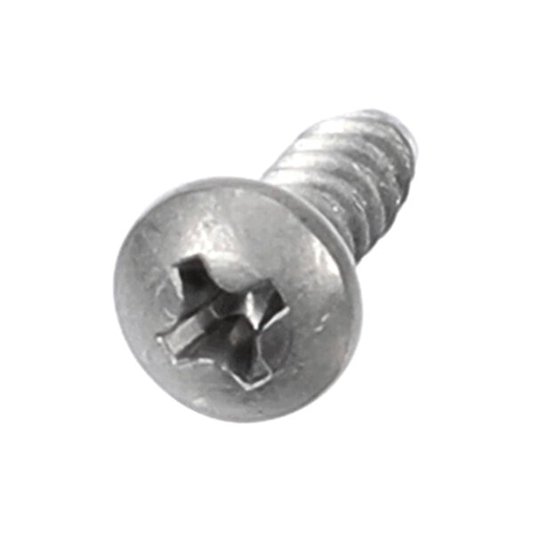 A metal screw with a Phillips head and a partially threaded shank.