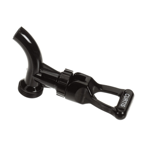 A black plastic faucet with a curved spout and a handle labeled 'CURTIS.'