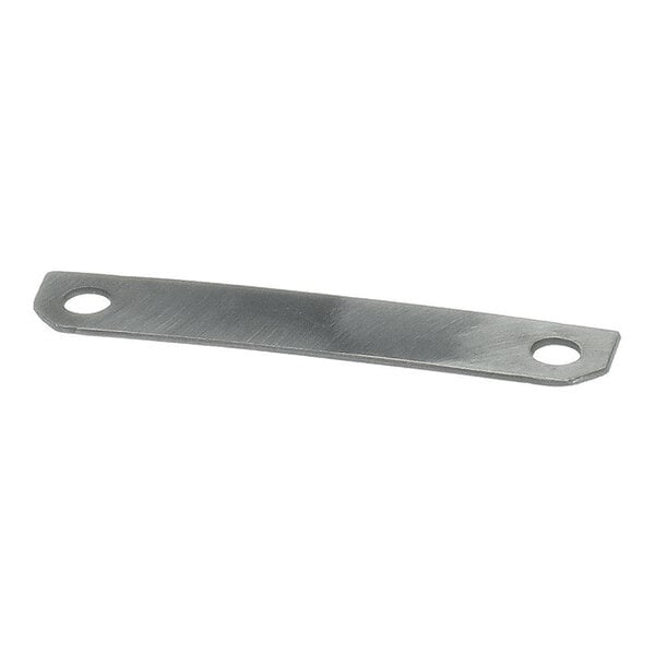 A flat, rectangular metal piece with a hole at each end, likely used as a spacer or connector.