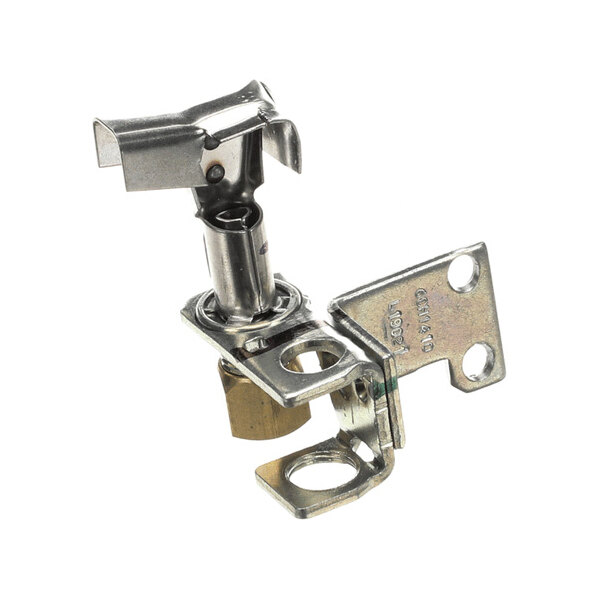 A metal pilot assembly with mounting brackets and a nozzle, featuring several holes for attachment.